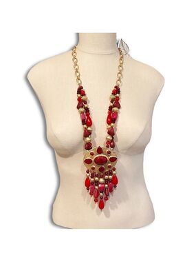 CHICO’s 35th Anniversary Merlot Red & Gold Statement Necklace | NWT | MSRP $119